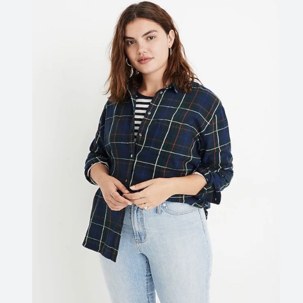 Madewell Flannel Oversized Ex-Boyfriend Shirt in Dark Plaid Size Medium